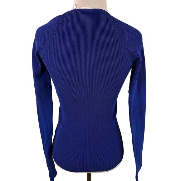 Helmut Lang Royal Blue Raglan Asymmetric Rib Knit Top - Picture 4 of 7
